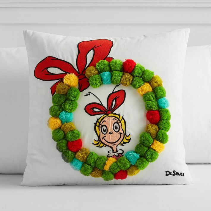 pottery barn kid Grinch Christmas Cindy Lou pom pillow cover sham girl boy Seuss - Fresh Stock Dated December 2025
