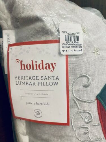 NEW Pottery Barn Kids Heritage Santa Sherpa Lumbar Decorative Pillow, Christmas - Fresh Stock Dated December 2025