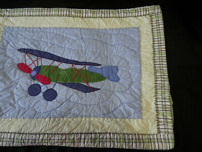 Pottery Barn Kids Airplane Quilted Appliqued Pillow Sham Tie Close Pic Stitch - Fresh Stock Dated December 2025
