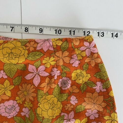 Vintage Four Corners 60s 70s Skirt Orange Floral Print Linen Mod Hippie A-Line - Fresh Stock Dated February 2026