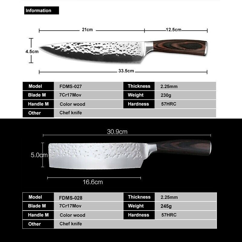 2 Pcs Kitchen Knife Set Japanese Stainless Steel Meat Cleaver Chef's Knife Gift - Fresh Stock Dated December 2025