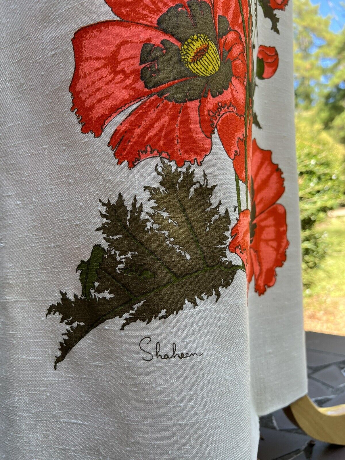 VTG 60's Handprinted Panel Maxi Skirt by Alfred Shaheen, Large Orange Flowers - Fresh Stock Dated March 2026