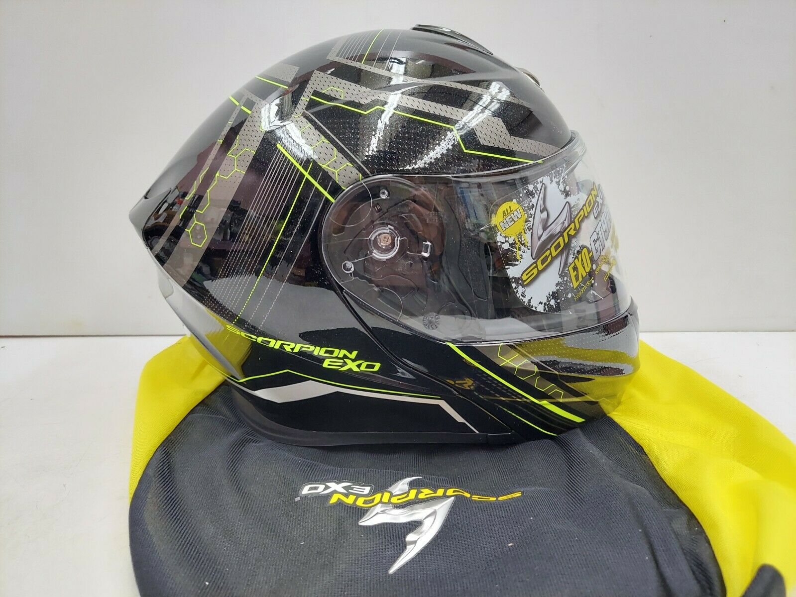 ScorpionExo EXO-GT920 Satellite Full Face Modular Helmet (Black/Neon, Large) - Fresh Stock Dated February 2026