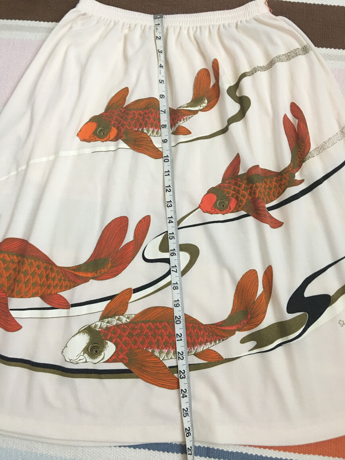 Vintage Sz S/M MISS SHAHEEN Hawaiian Koi Fish Art Pull On Cream Signature Skirt - Fresh Stock Dated March 2026
