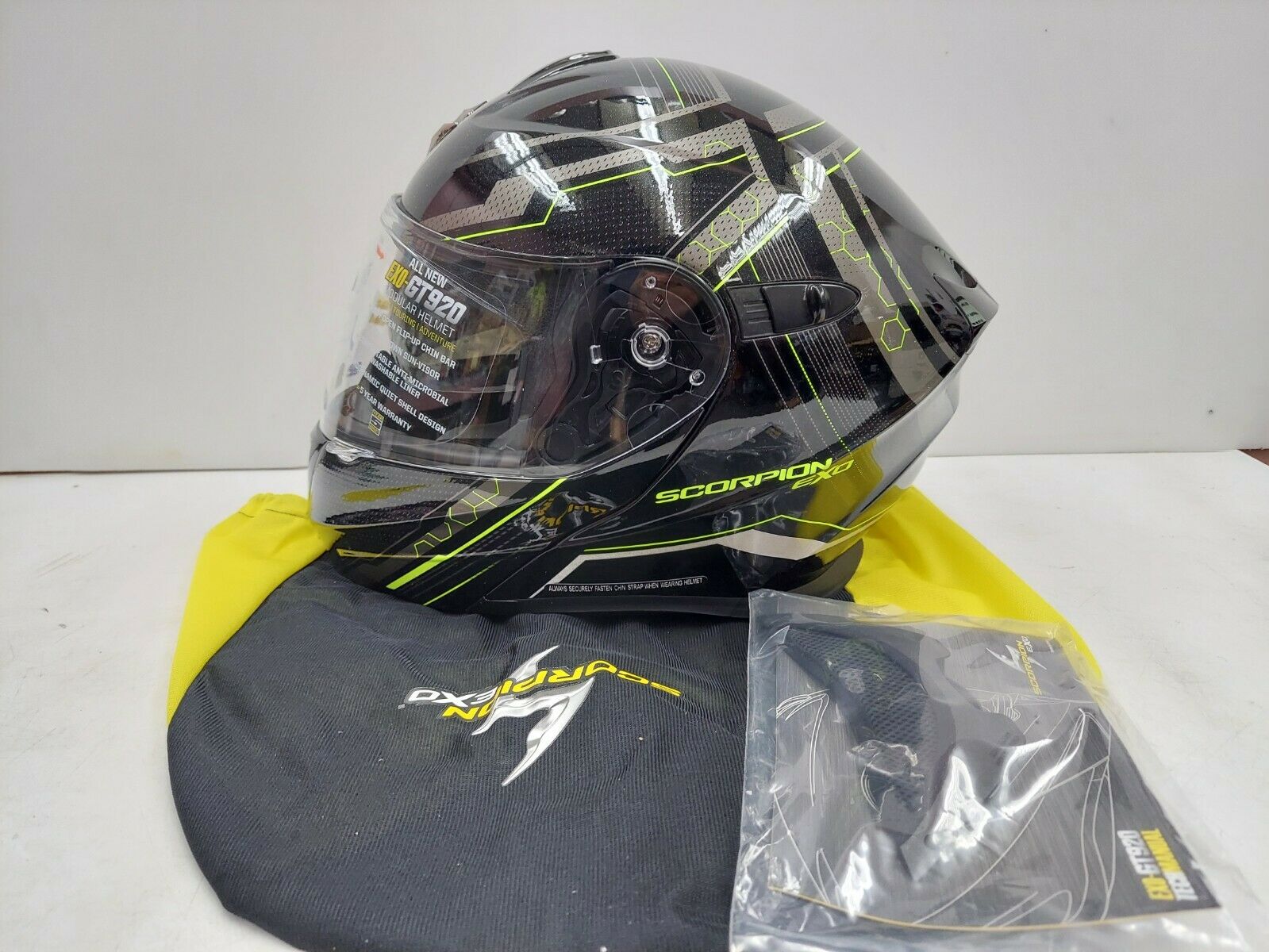 ScorpionExo EXO-GT920 Satellite Full Face Modular Helmet (Black/Neon, Large) - Fresh Stock Dated February 2026