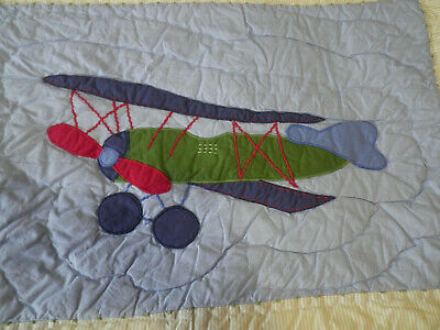 Pottery Barn Kids Airplane Quilted Appliqued Pillow Sham Tie Close Pic Stitch - Fresh Stock Dated December 2025