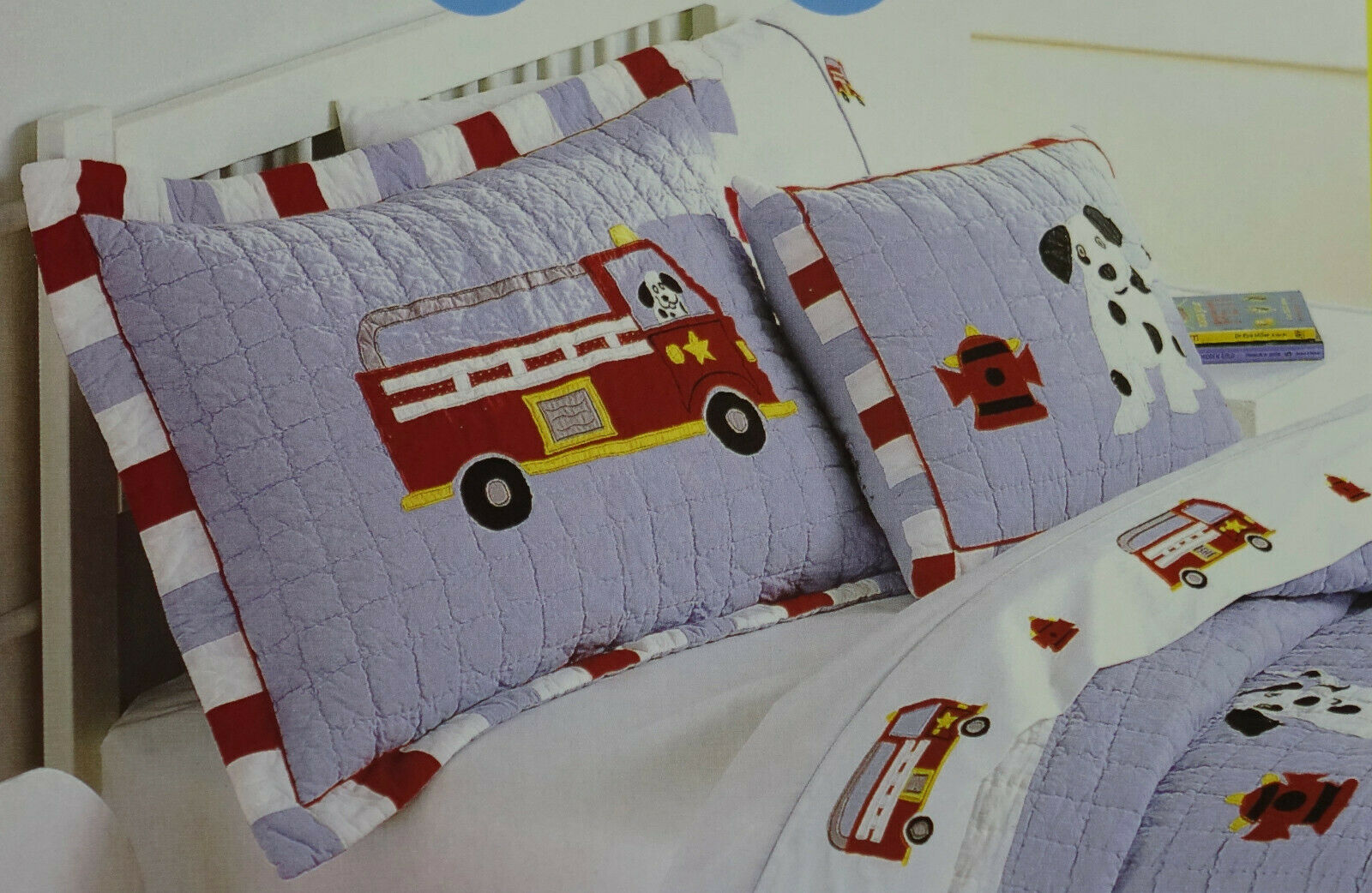 NEW Boys Kids Red Fire Engine Dalmatian Dog 100% Cotton Standard Pillow Sham - Fresh Stock Dated February 2026