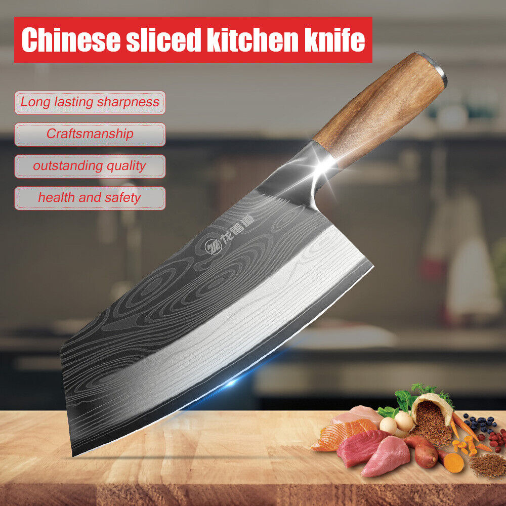 8in Kitchen Cleaver Knife Chopping Meat Butcher Stainless Steel Asian Chef Knife - Fresh Stock Dated February 2026