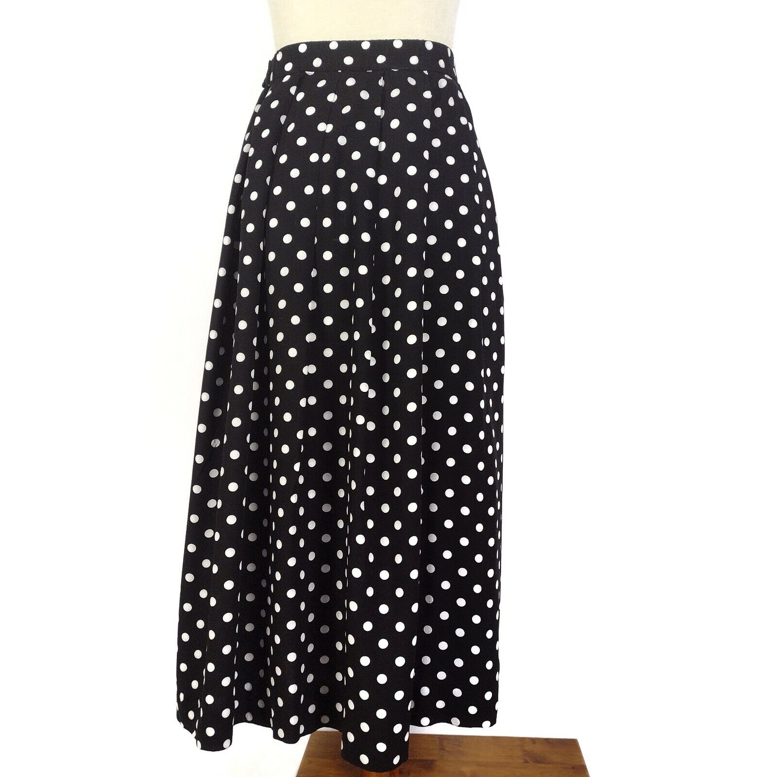 Vintage Pendleton Rayon Black Pleated Polka Dot Midi Skirt W 26 Size 4/6 - Fresh Stock Dated March 2026