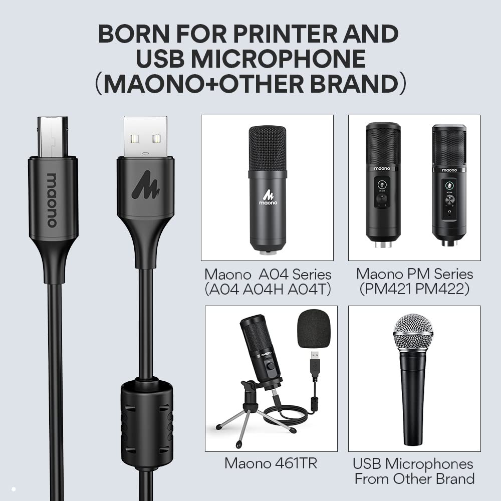Maono USB Printer Cable, Upgraded Version-Shielding Ring 2.0 A-Male 10FT - Fresh Stock Dated February 2026