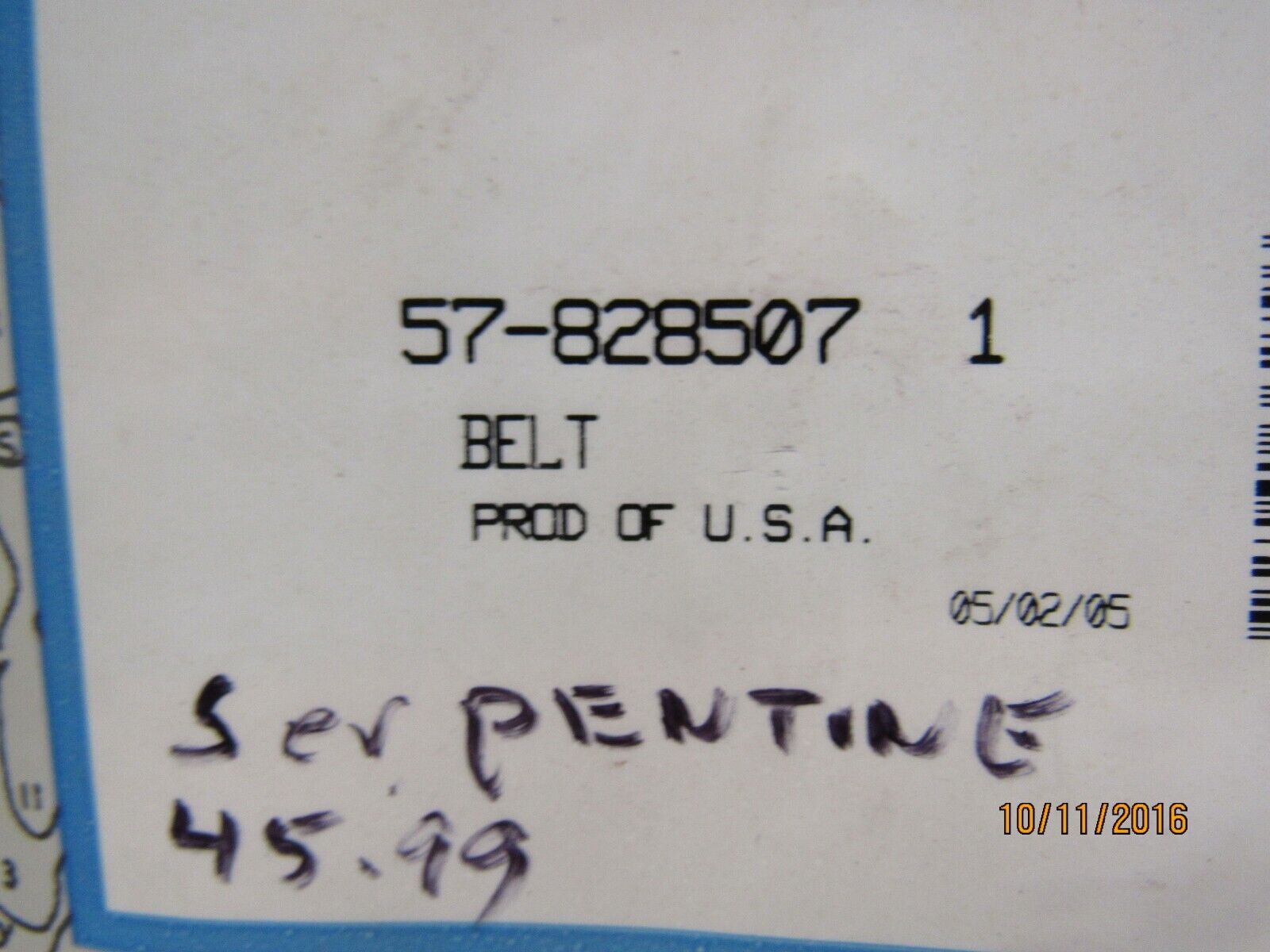 New OEM Quicksilver / Mercruiser Serpentine Belt Part Number 57828507- 1 - Fresh Stock Dated February 2026