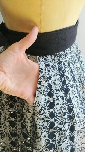 Vintage 1950s Mexican Hand Printed Sequin Novelty Print Full Circle Skirt Black - Fresh Stock Dated December 2025