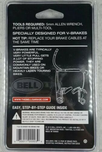 2 Bell Sports Binder 450 Replacement V-Brake Pads, Black - New Sealed Set Lot - Fresh Stock Dated February 2026