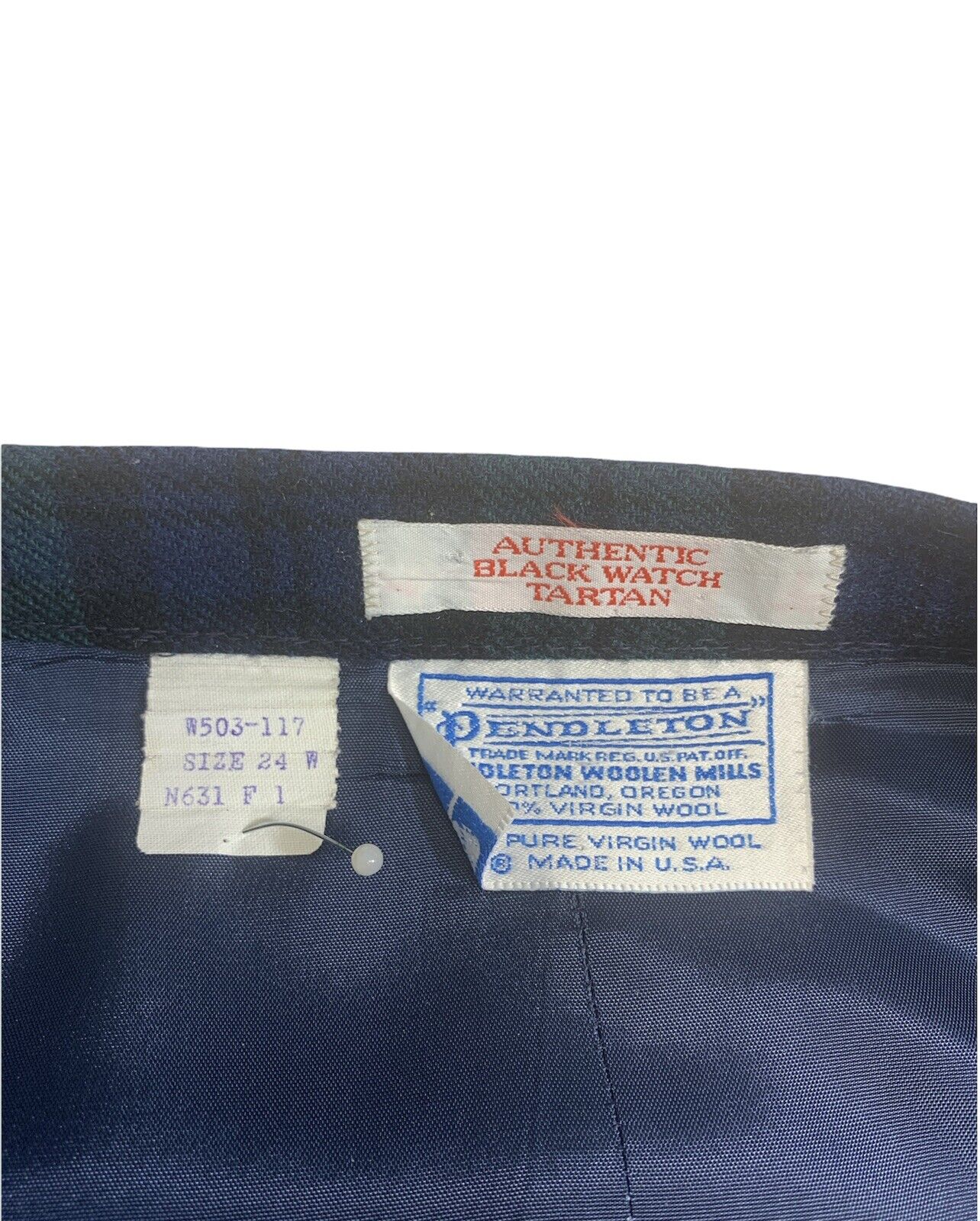 Vintage Pendleton Authentic Black Watch Tartan Blue Green Plaid Wool Skirt Sz 24 - Fresh Stock Dated March 2026