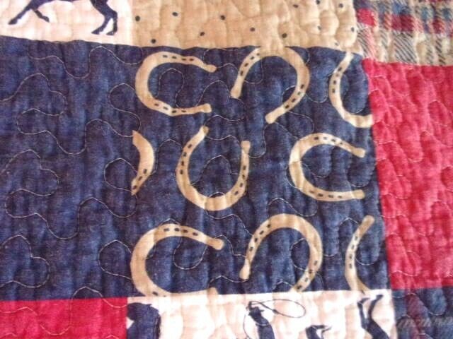 Red, Navy, Tan Texas Theme Patchwork Quilted Standard Pillow Shams--2 - Fresh Stock Dated February 2026