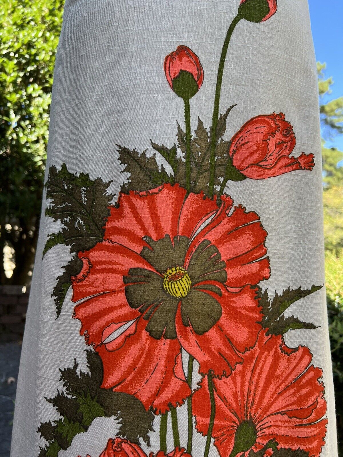 VTG 60's Handprinted Panel Maxi Skirt by Alfred Shaheen, Large Orange Flowers - Fresh Stock Dated March 2026