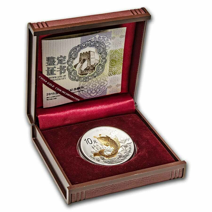 2015 China 1 oz Gold Gilded Silver Auspicious Culture (Koi Fish) - SKU#236926 - Fresh Stock Dated February 2026
