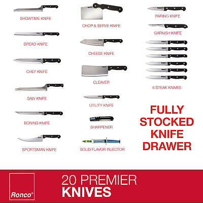 Ronco 20 Piece Knife Set, Full-Tang Handle, Professional Kitchen Knife Set - Fresh Stock Dated December 2025