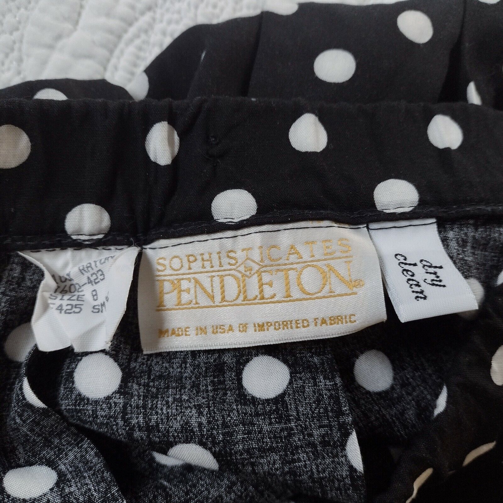 Vintage Pendleton Rayon Black Pleated Polka Dot Midi Skirt W 26 Size 4/6 - Fresh Stock Dated March 2026