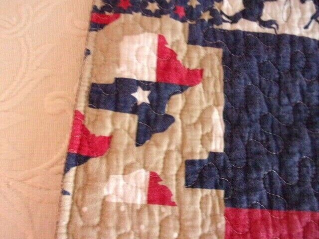 Red, Navy, Tan Texas Theme Patchwork Quilted Standard Pillow Shams--2 - Fresh Stock Dated February 2026