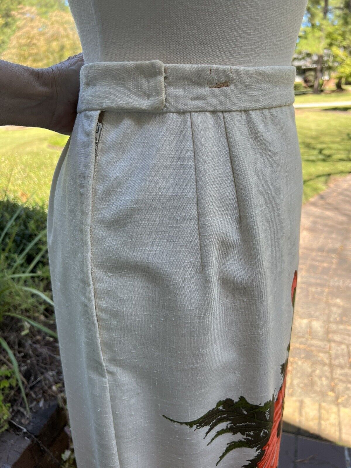 VTG 60's Handprinted Panel Maxi Skirt by Alfred Shaheen, Large Orange Flowers - Fresh Stock Dated March 2026