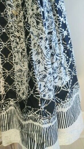 Vintage 1950s Mexican Hand Printed Sequin Novelty Print Full Circle Skirt Black - Fresh Stock Dated December 2025