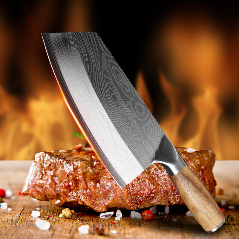 8in Kitchen Cleaver Knife Chopping Meat Butcher Stainless Steel Asian Chef Knife - Fresh Stock Dated February 2026