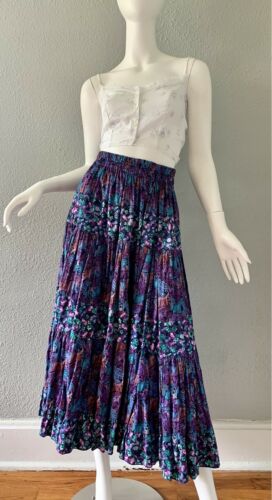 Vintage 70s Purple Hippie Festival BOHO Floral Paisley Tiered Maxi Skirt S/M - Fresh Stock Dated February 2026