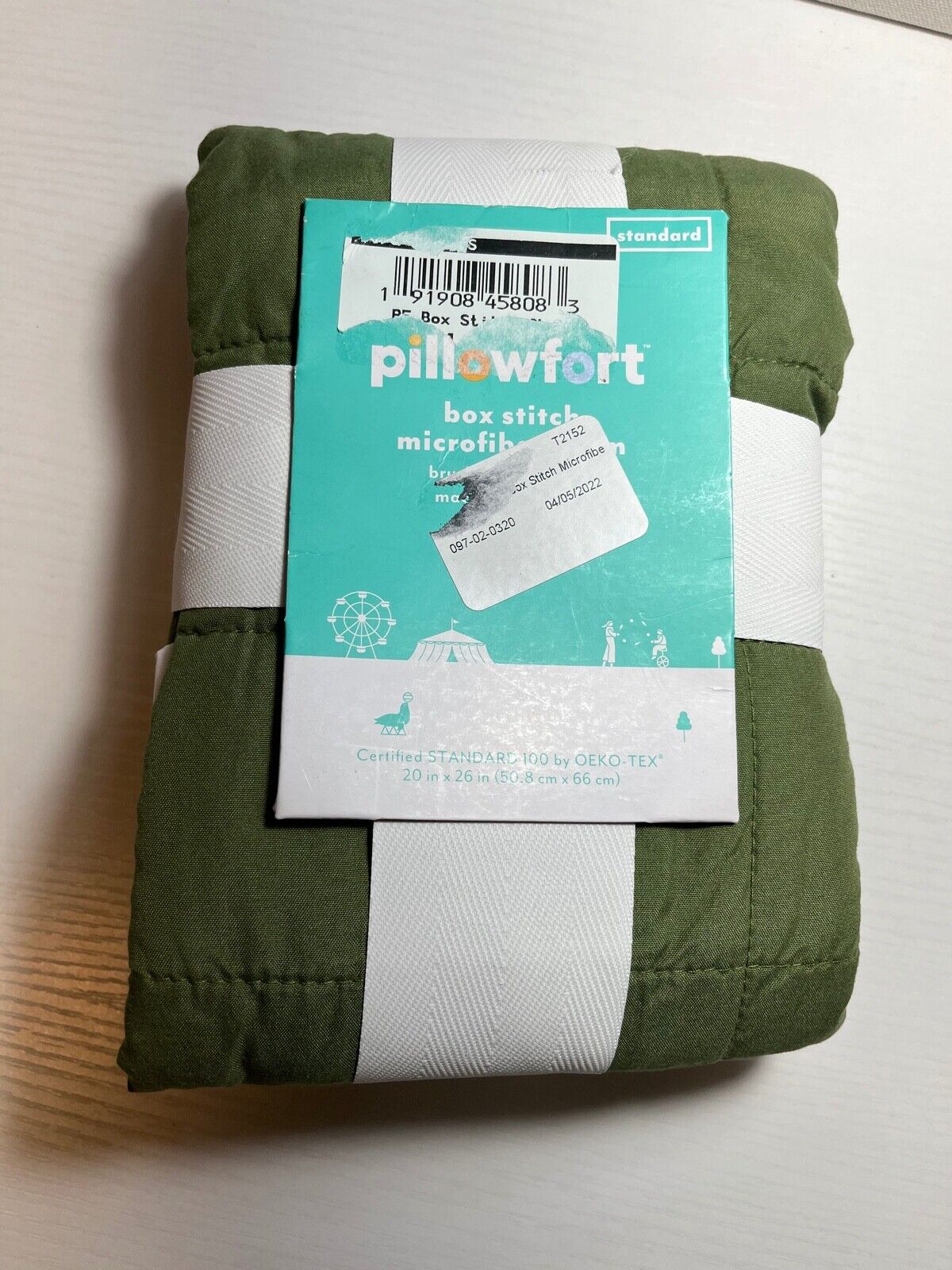 2pk Pillowfort Box Stitch Microfiber Shams, Olive Standard Size 26