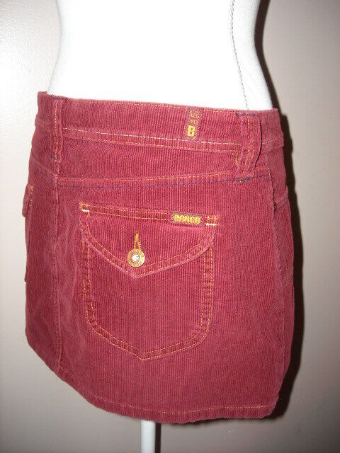 Vintage Bongo Dark Red Corduroy Low Rise Mini Skirt Junior Size 7 Zip 4 Pocket - Fresh Stock Dated March 2026