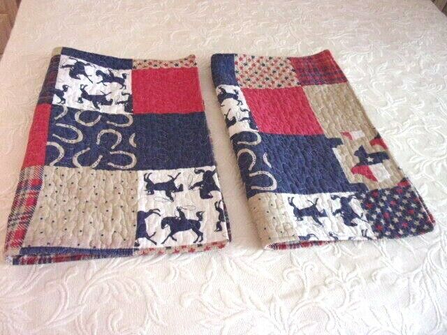 Red, Navy, Tan Texas Theme Patchwork Quilted Standard Pillow Shams--2 - Fresh Stock Dated February 2026