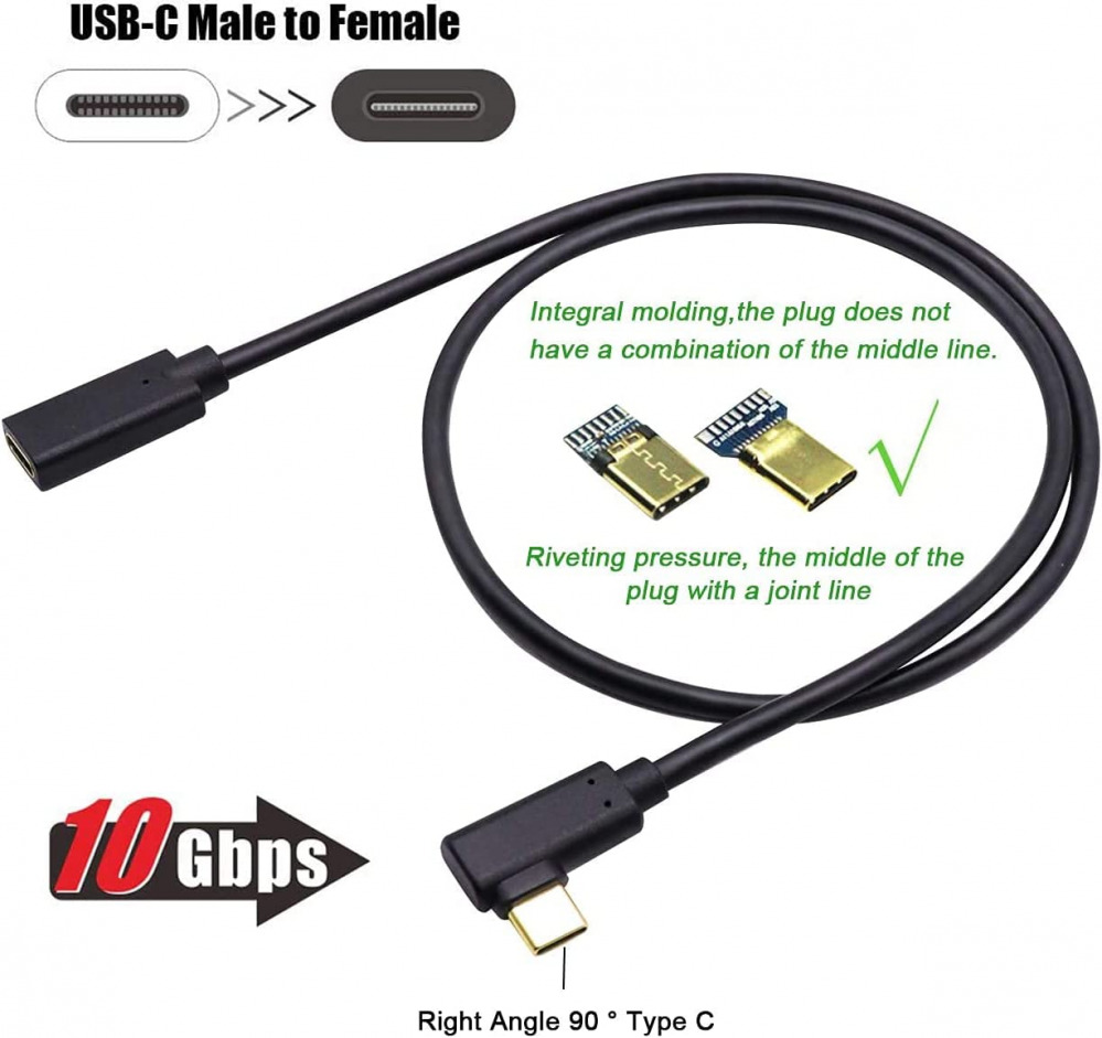 QiCheng&LYS USB C Extension Cable Type C Male to Female 0.3m Elbow - Fresh Stock Dated February 2026