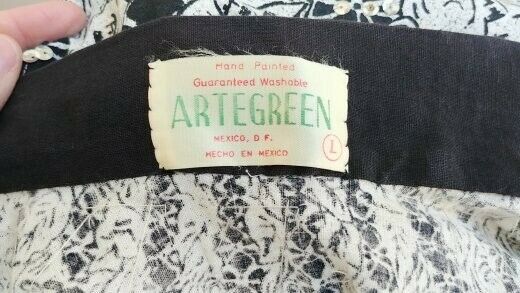 Vintage 1950s Mexican Hand Printed Sequin Novelty Print Full Circle Skirt Black - Fresh Stock Dated December 2025