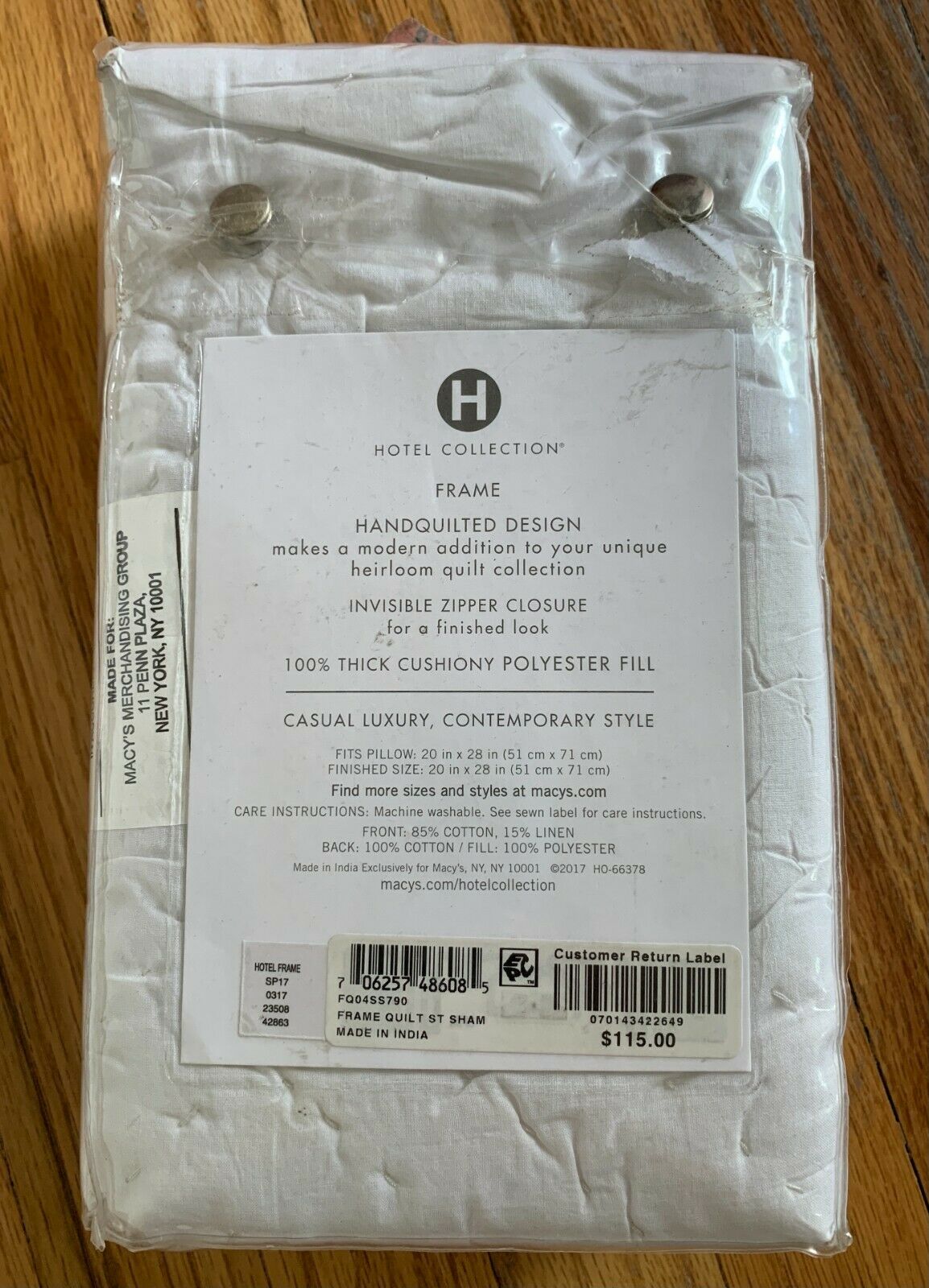 NEW HOTEL COLLECTION Frame Quilt Standard Pillow Sham Luxury Contemporary Style - Fresh Stock Dated December 2025