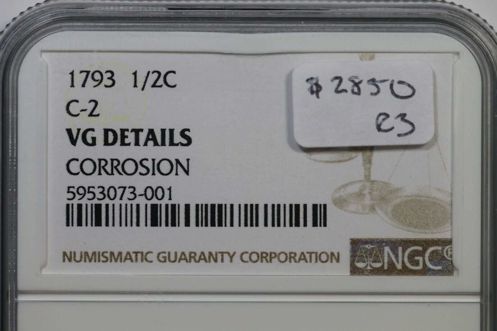 1793 C-2 NGC VG Details Liberty Cap Half Cent Coin 1/2c - Fresh Stock Dated February 2026