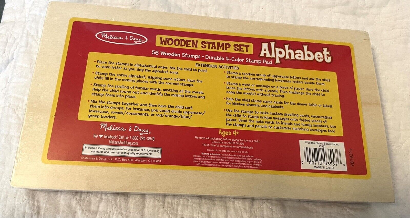 Melissa & Doug 56 Wooden Alphabet Stamps 4-Color Washable Ink Pad Set Wood Tray - Fresh Stock Dated February 2026
