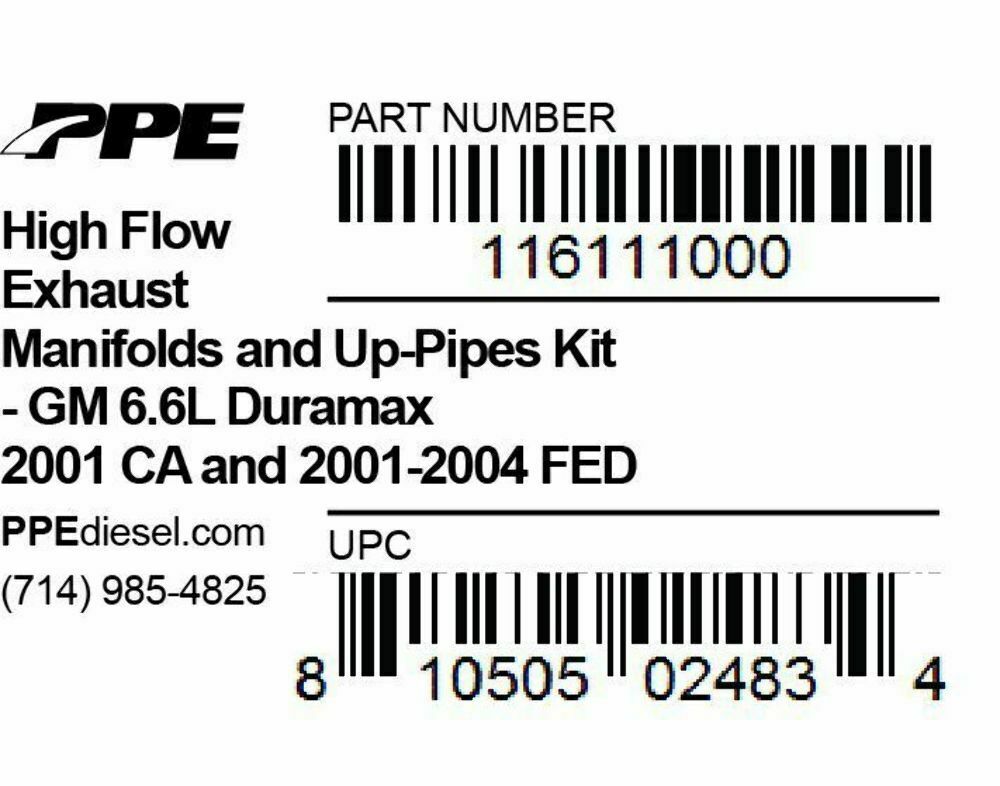 PPE 116111000 Manifolds And Up-Pipes GM 2001 Ca 01-04 Fed LB7 No Y At Aluminum - Fresh Stock Dated February 2026