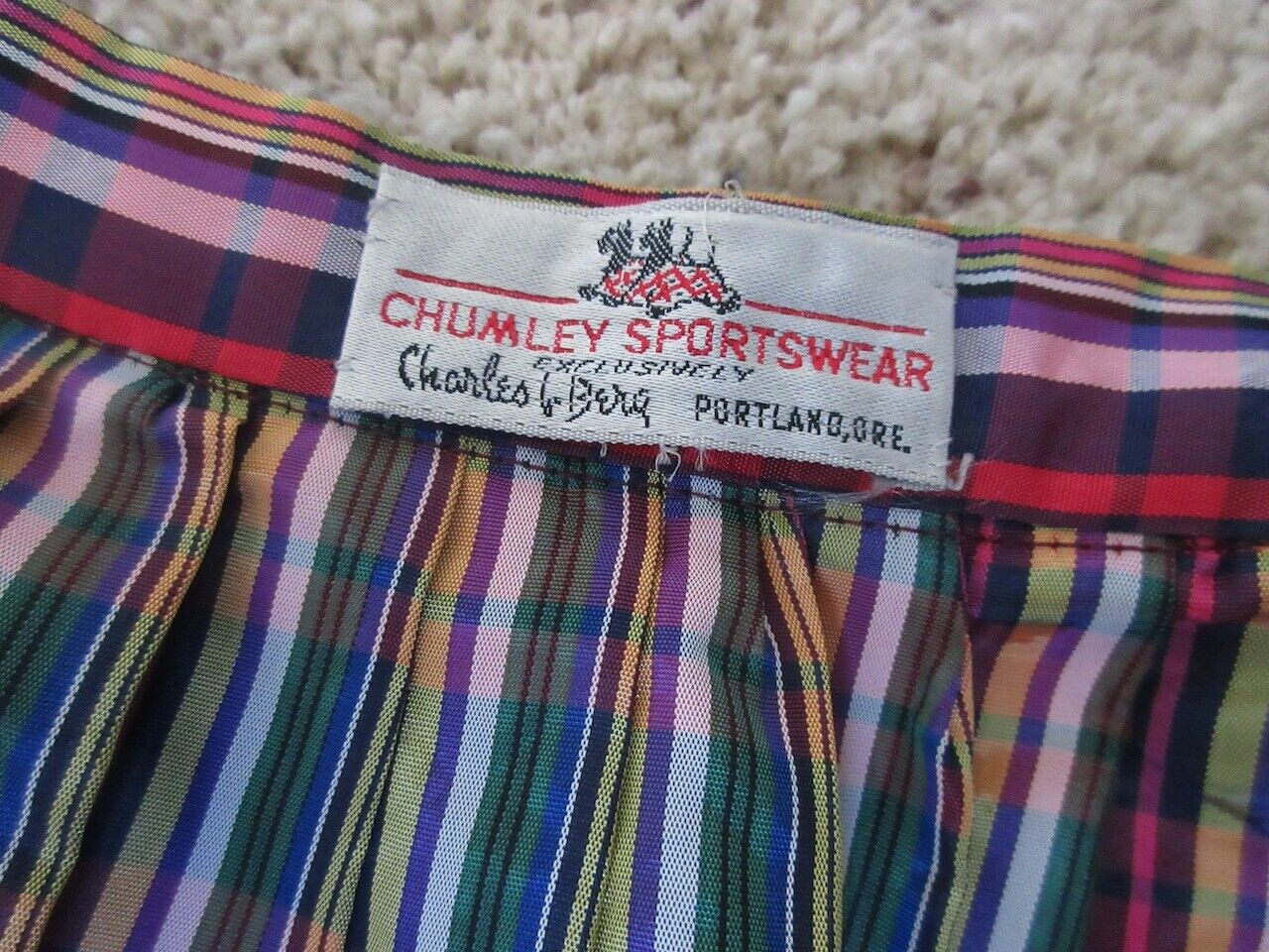 NOS Vintage 1950s Hot Pink Plaid Taffeta Full Circle Skirt Nelly de Grab Size M - Fresh Stock Dated February 2026