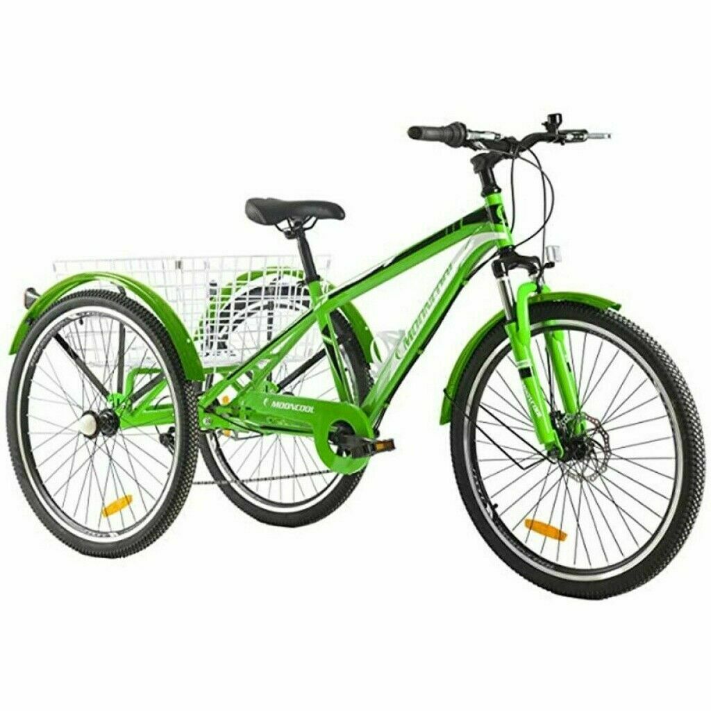 Adult Mountain Tricycle 7 Speed 3 Wheel Bike Cruiser Trike Green w/ Cargo Basket - Fresh Stock Dated February 2026