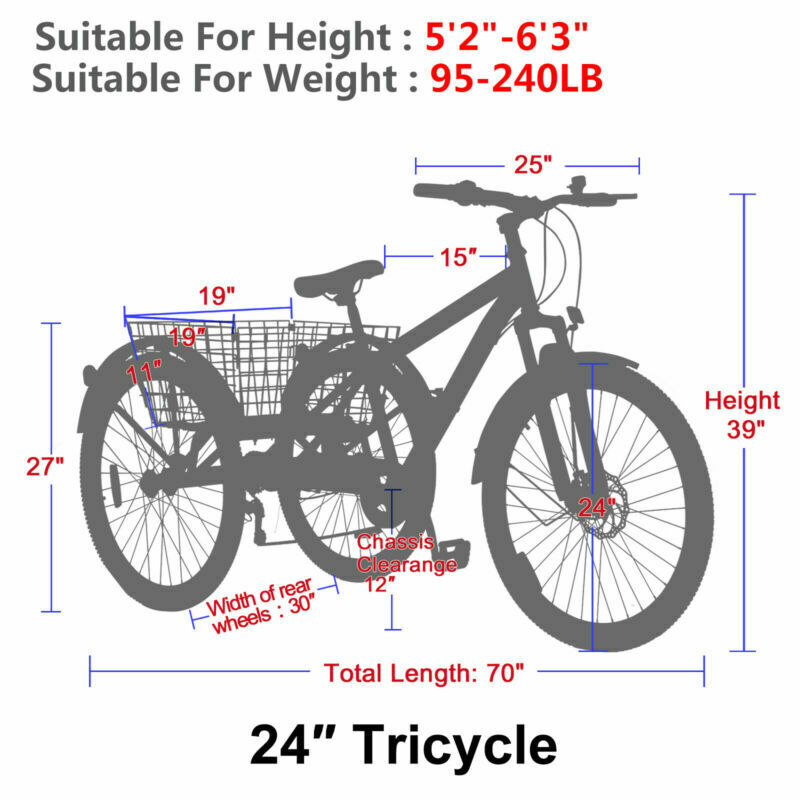 Adult Mountain Tricycle 7 Speed 3 Wheel Bike Cruiser Trike Green w/ Cargo Basket - Fresh Stock Dated February 2026