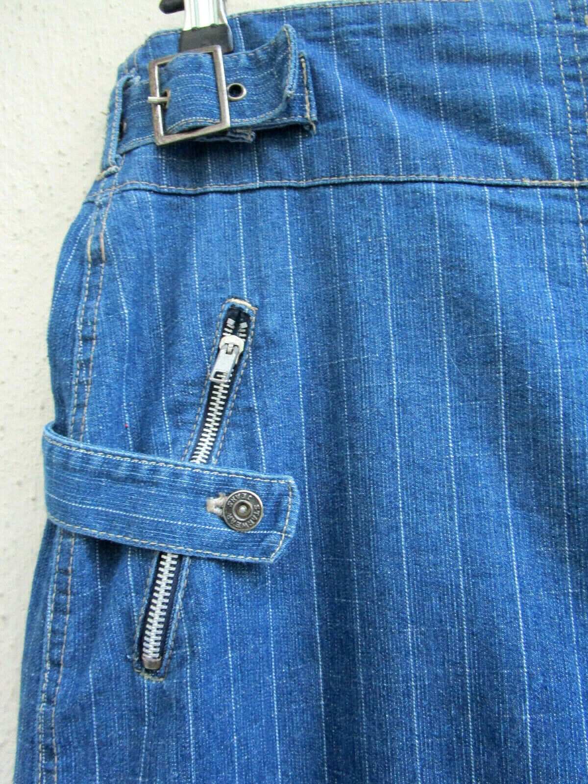 VTG 90s..MAXI LONG..VERTICAL STRIPE..DENIM..SKIRT..EXPOSED ZIPPERS & BELT..13/14 - Fresh Stock Dated March 2026