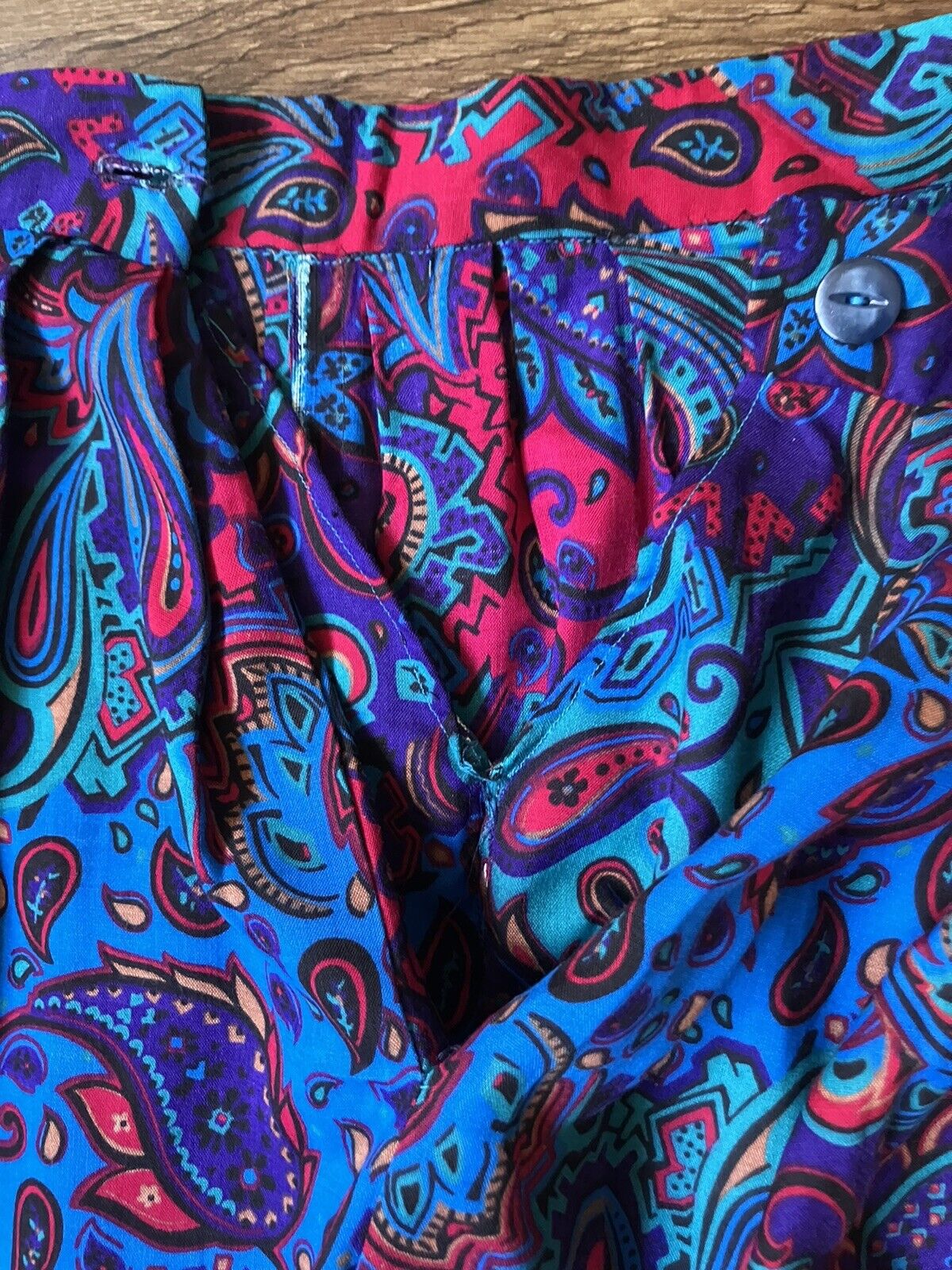 Vintage '80s Brightly Colored Paisley Print Midi Skirt Handmade Purple Blue S - Fresh Stock Dated March 2026