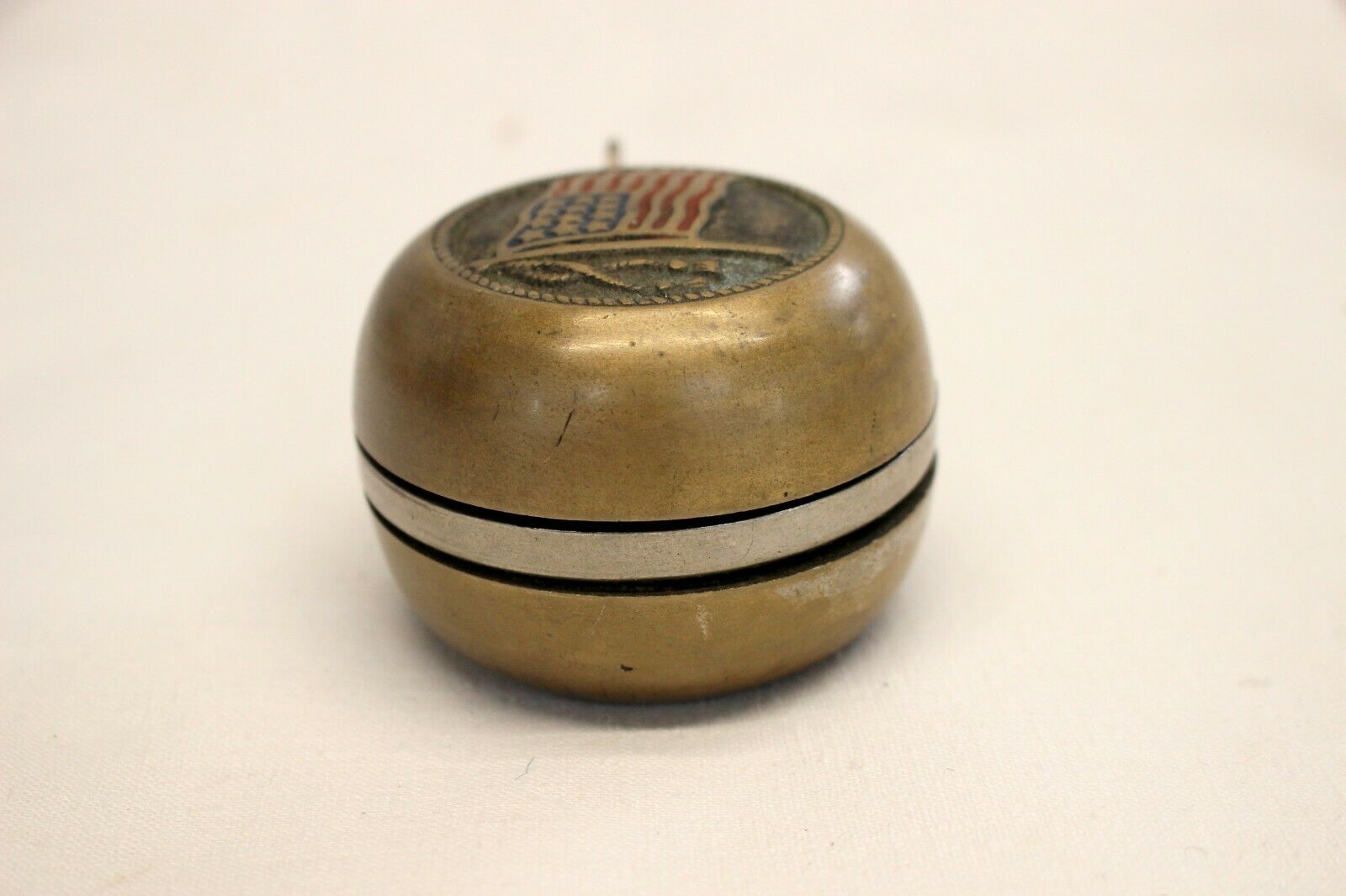 early AMERICAN FLAG Themed Bicycle BELL Made in USA Handlebars Bracket WORKING - Fresh Stock Dated December 2025