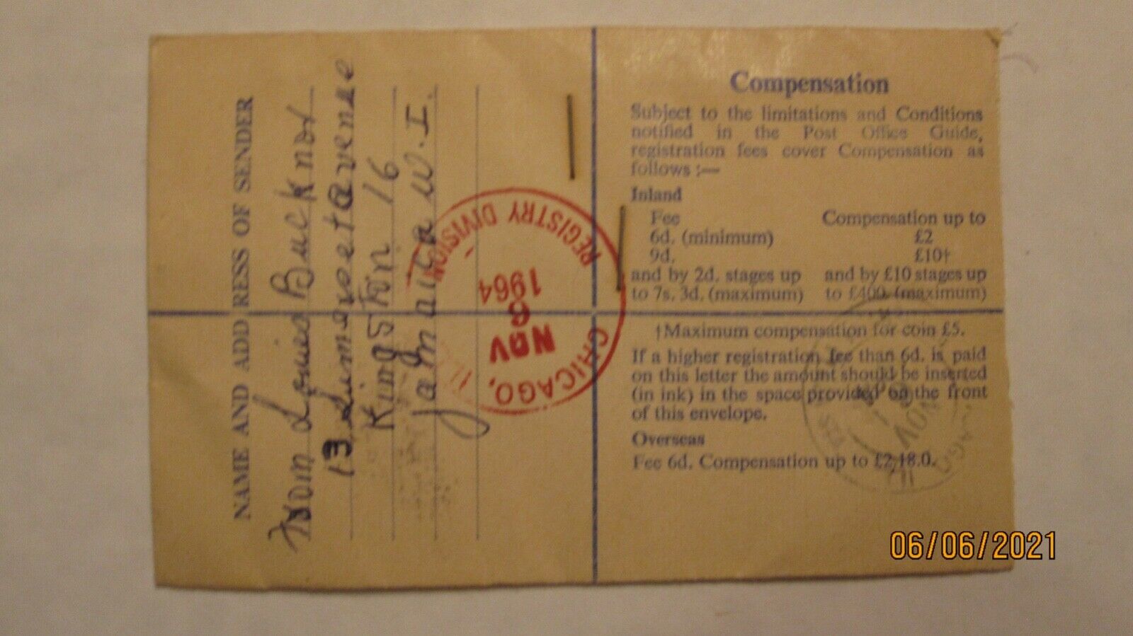 JAMAICA COVERS REGISTERED LETTER - Fresh Stock Dated December 2025