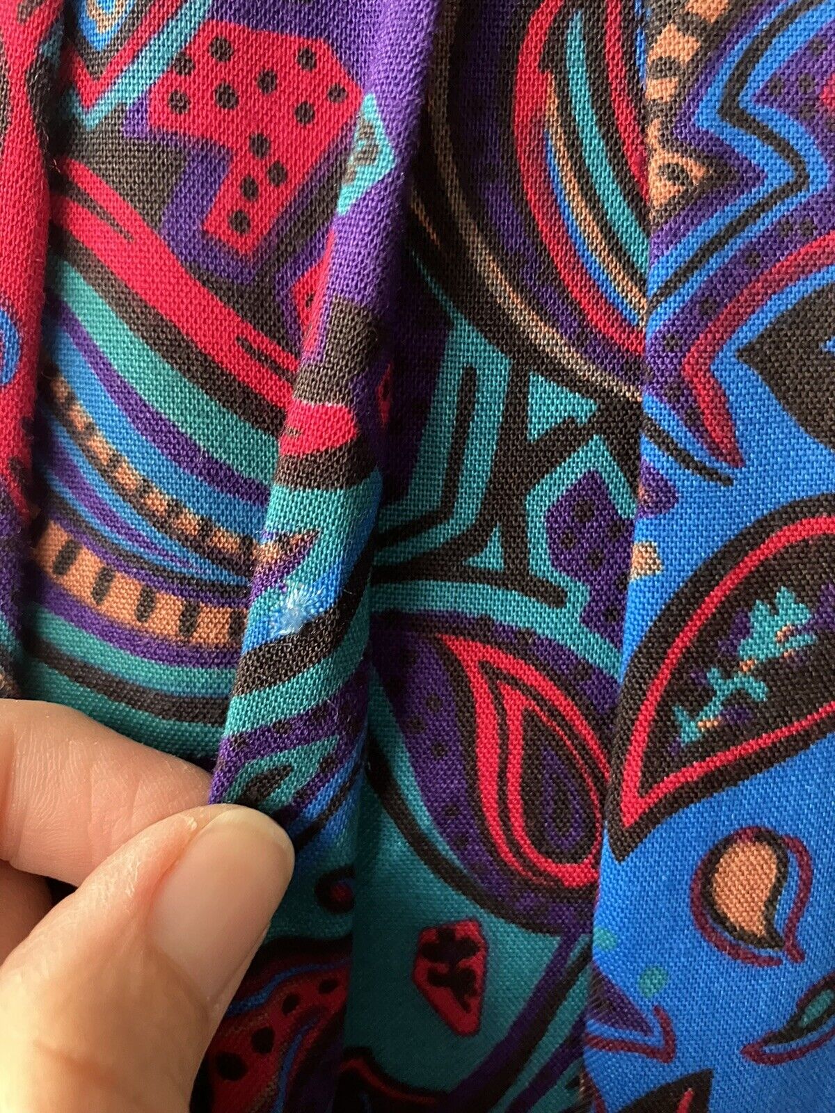 Vintage '80s Brightly Colored Paisley Print Midi Skirt Handmade Purple Blue S - Fresh Stock Dated March 2026