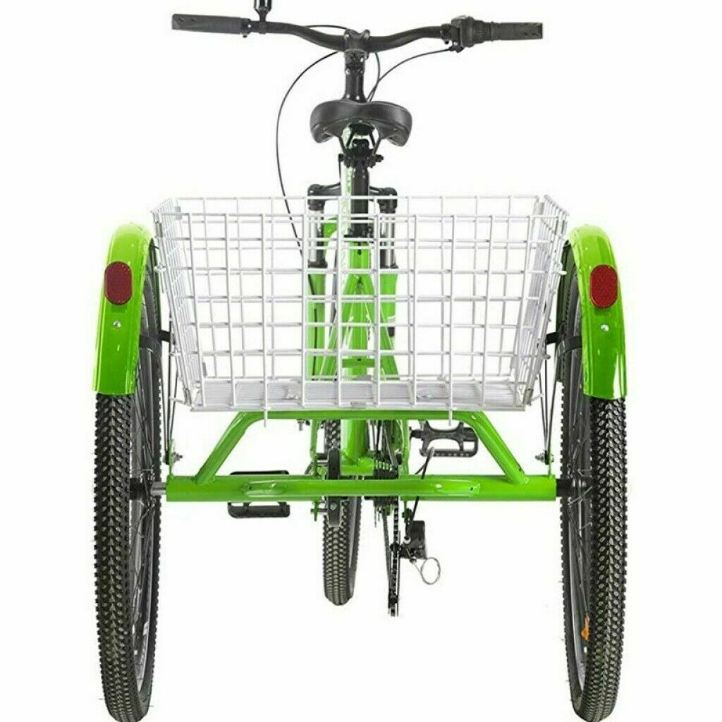 Adult Mountain Tricycle 7 Speed 3 Wheel Bike Cruiser Trike Green w/ Cargo Basket - Fresh Stock Dated February 2026
