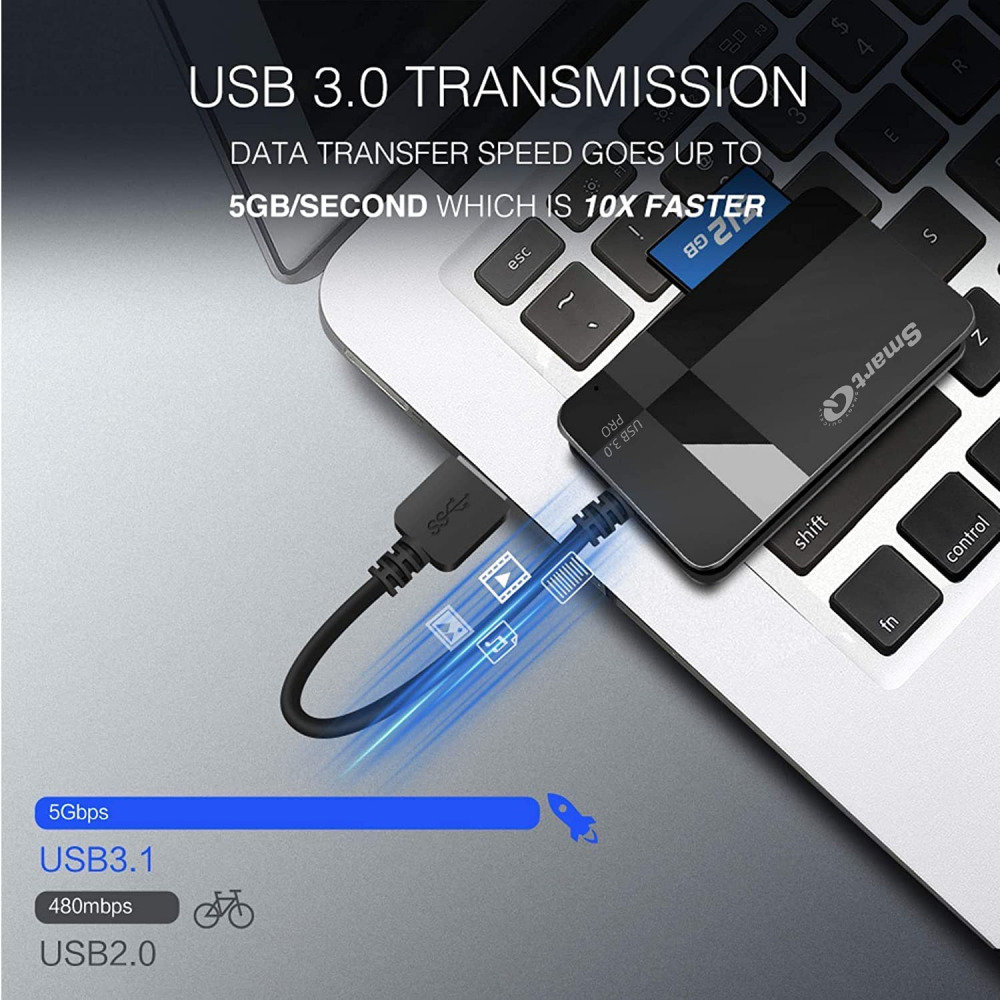 SmartQ C368 Pro USB 3.0 Multi-Card Reader, Plug N Play, A Duo, A - Fresh Stock Dated February 2026