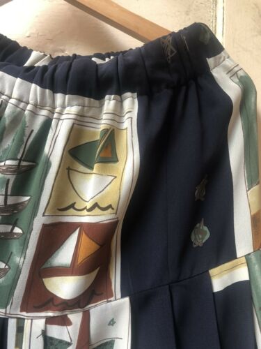 vintage Navy Blue Pleated italian Sailboat Ocean Sail Anchor summer maxi skirt - Fresh Stock Dated February 2026