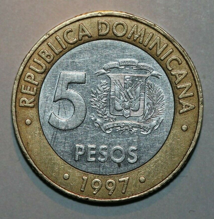 Dominican Republic 1997 5 Pesos Sanchez   23mm-Foreign Coin - Fresh Stock Dated December 2025