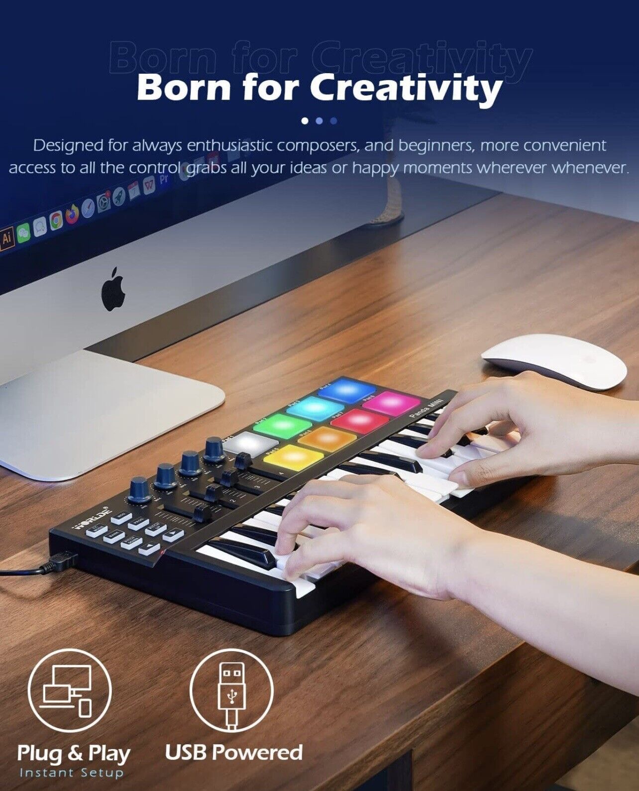 Worlde Panda Mini Black White 100mA 25 Key Portable USB MIDI Controller Keyboard - Fresh Stock Dated February 2026